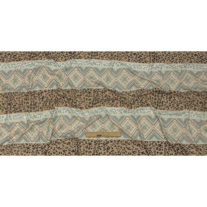 Tan, Mint and White Animal Spots and Geometric Stripes Polyester Sweater Knit Full