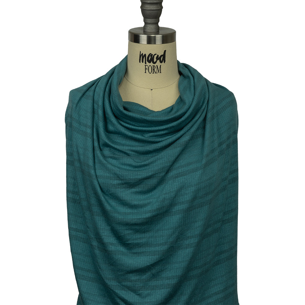 Teal and Charcoal Striped Stretch Rayon Rib Knit Detail
