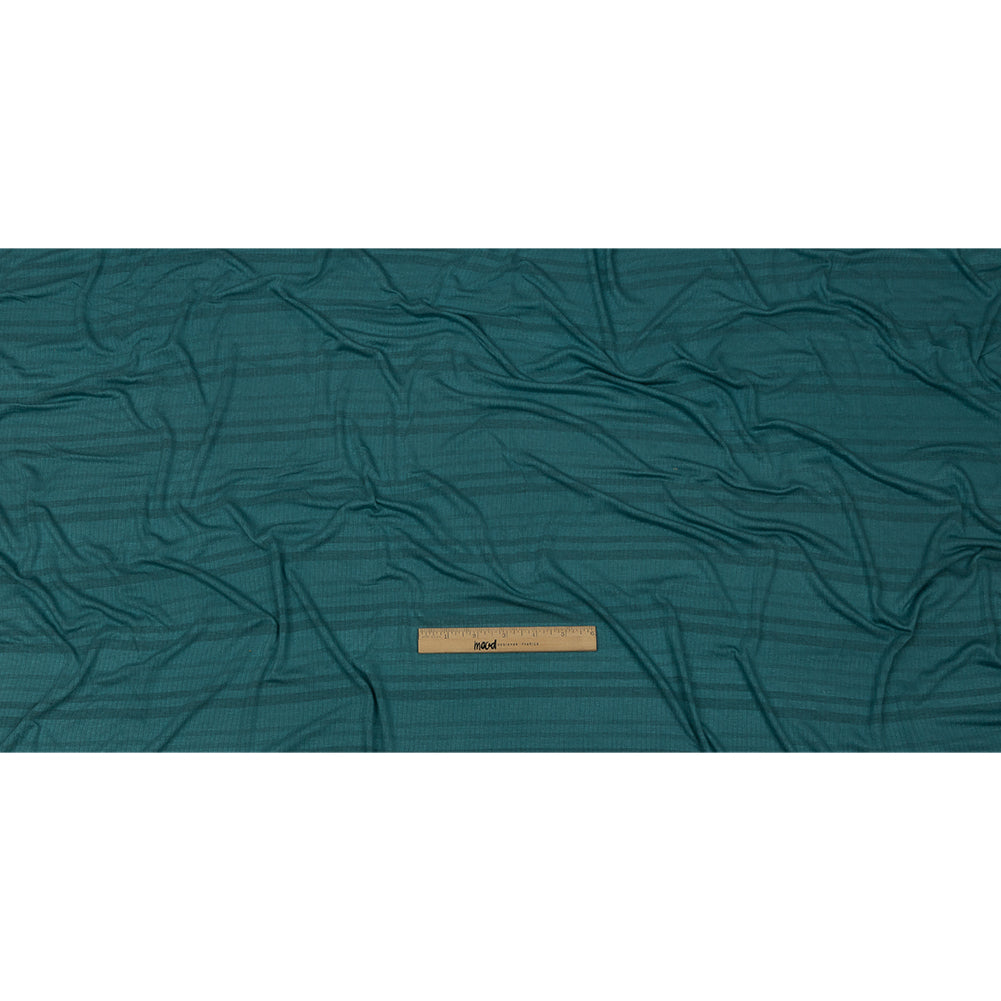 Teal and Charcoal Striped Stretch Rayon Rib Knit Drape