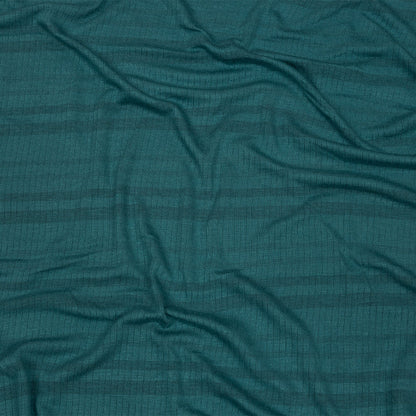 Teal and Charcoal Striped Stretch Rayon Rib Knit