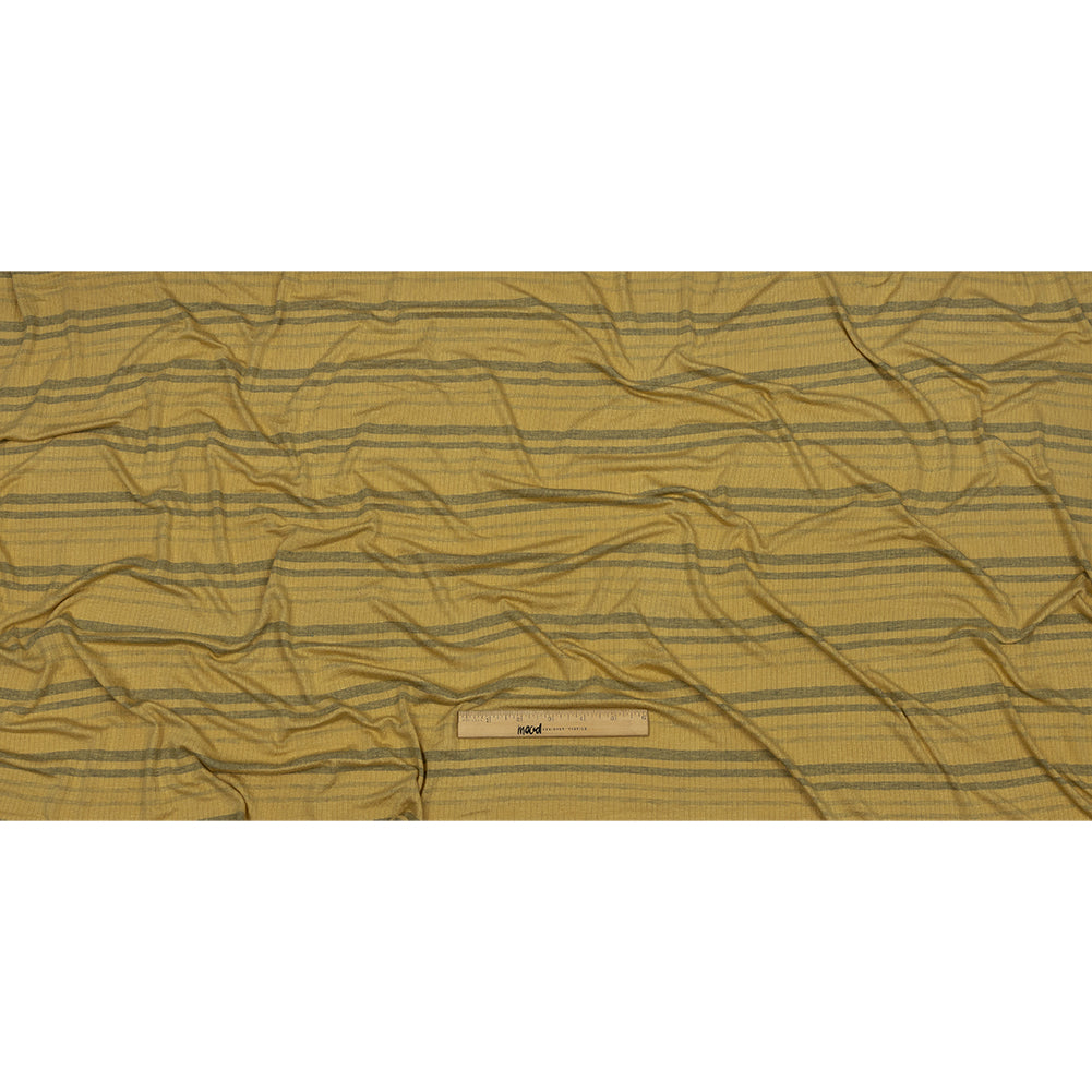 Ochre and Charcoal Striped Stretch Rayon Rib Knit - Full - Image 3 of 6