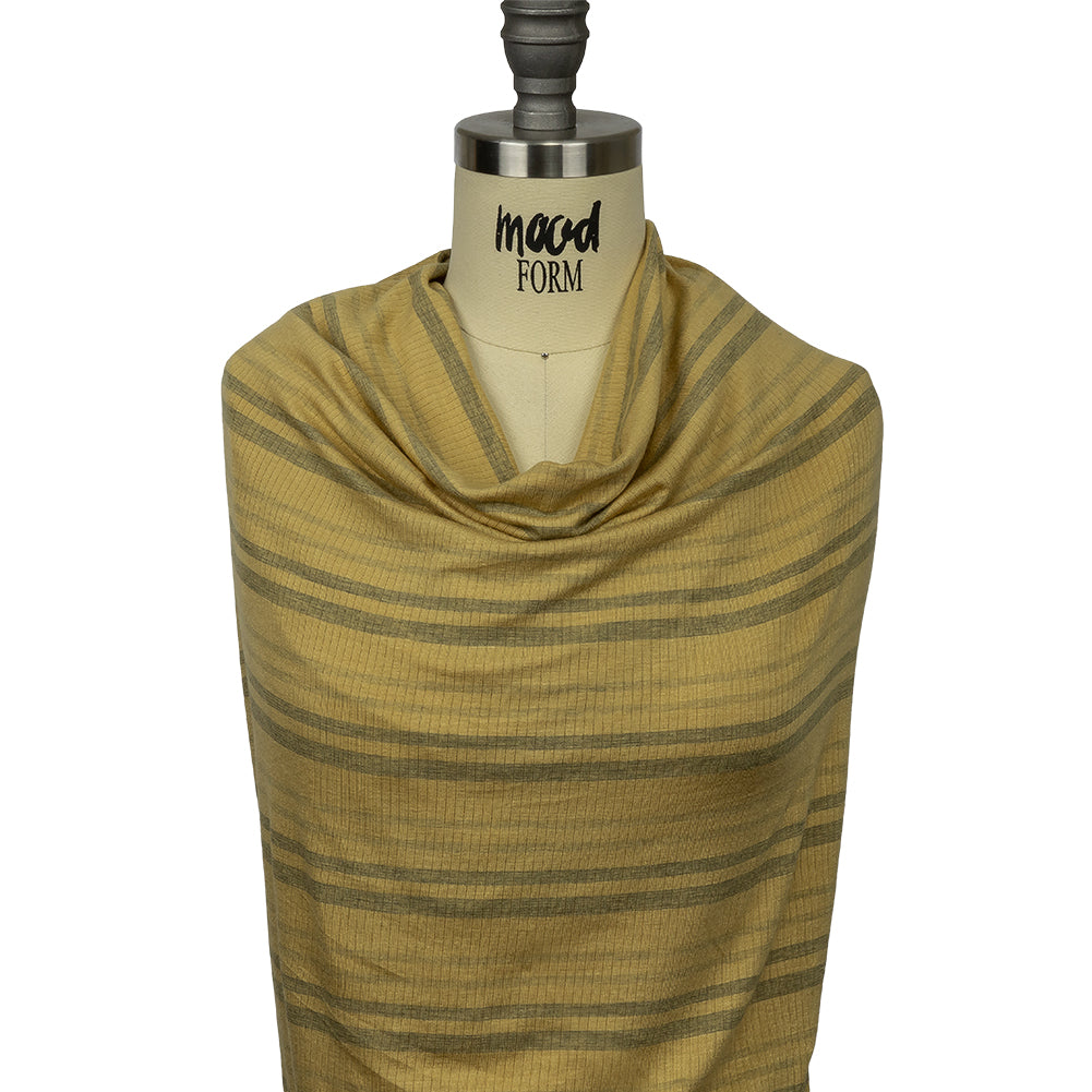 Ochre and Charcoal Striped Stretch Rayon Rib Knit Detail