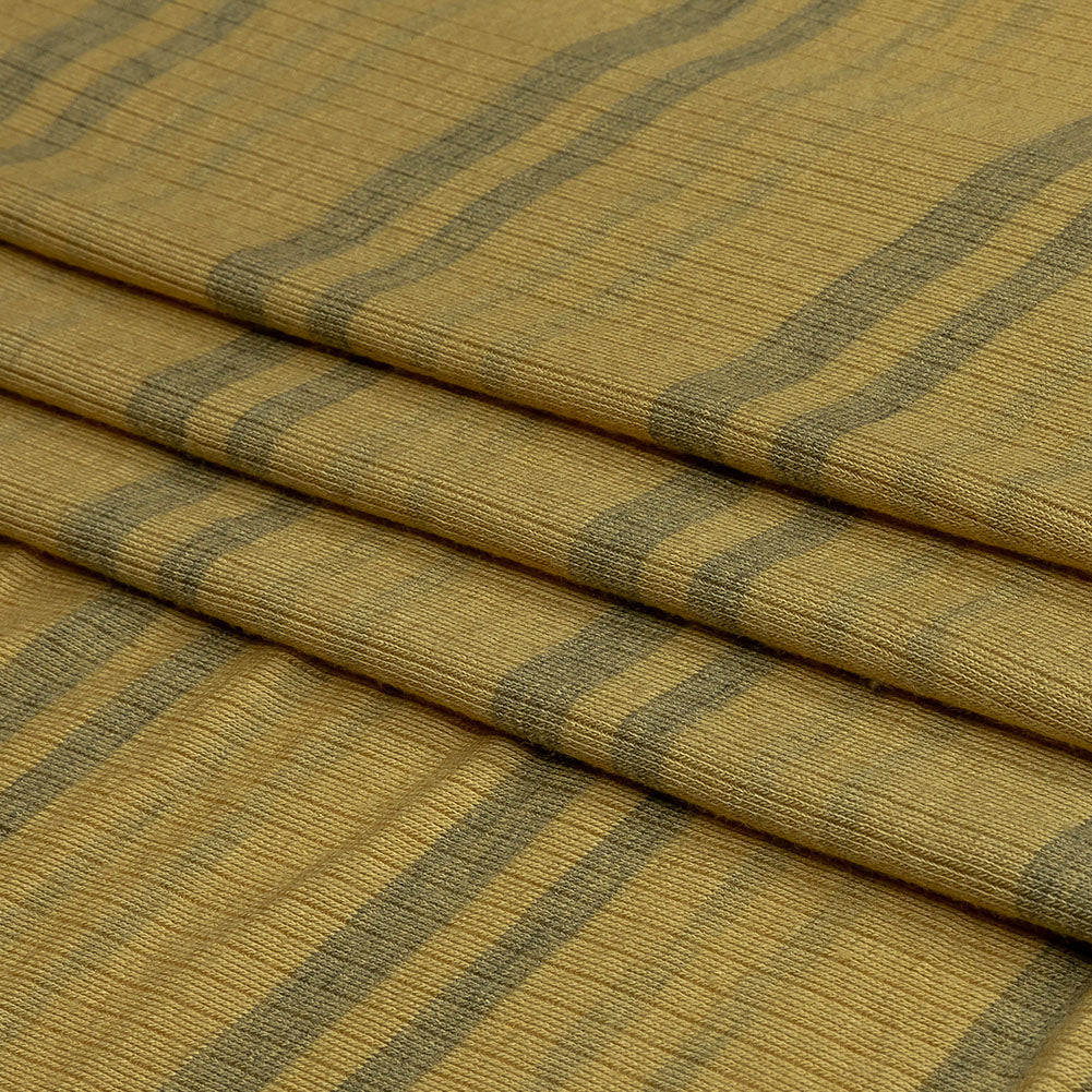 Ochre and Charcoal Striped Stretch Rayon Rib Knit Full