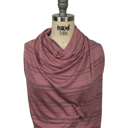 Rose and Charcoal Striped Stretch Rayon Rib Knit