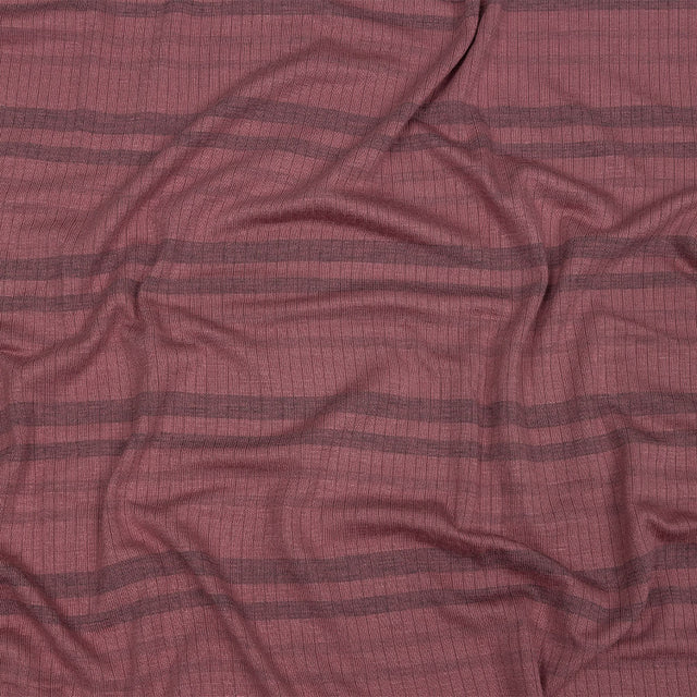 Rose and Charcoal Striped Stretch Rayon Rib Knit