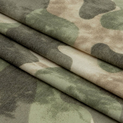 Tea, Beige and Brown Mottled Camouflage Rayon and Polyester Jersey