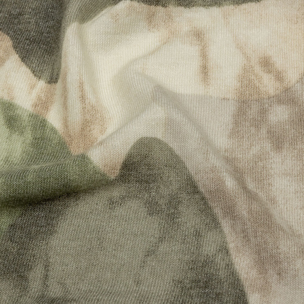 Tea, Beige and Brown Mottled Camouflage Rayon and Polyester Jersey