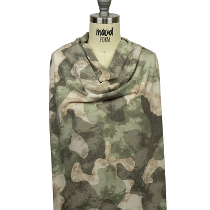 Tea, Beige and Brown Mottled Camouflage Rayon and Polyester Jersey
