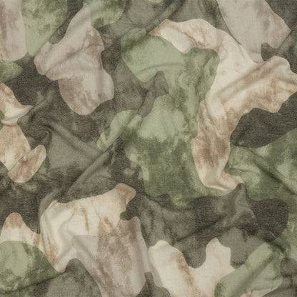 Tea, Beige and Brown Mottled Camouflage Rayon and Polyester Jersey