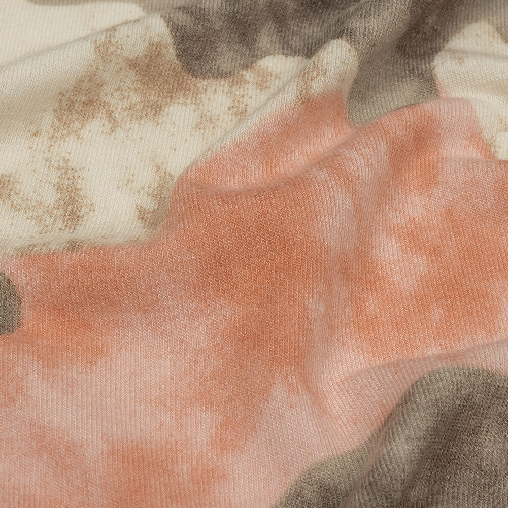 Coral, Beige and Brown Mottled Camouflage Rayon and Polyester Jersey Folded