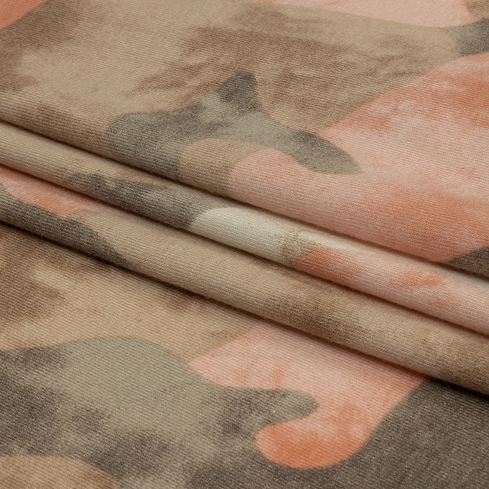 Coral, Beige and Brown Mottled Camouflage Rayon and Polyester Jersey Full