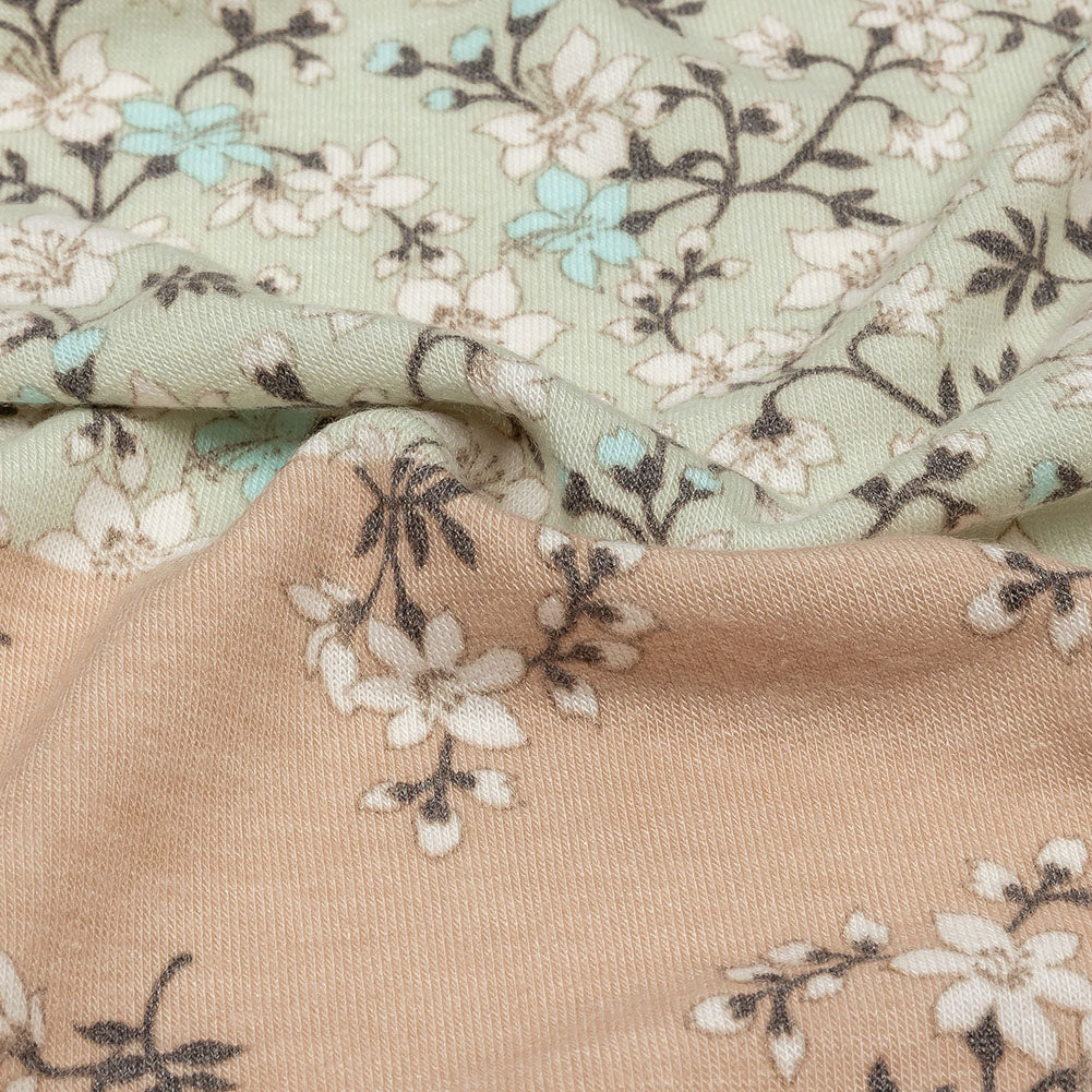 Beige, Orange and Yellow Floral Patchwork Rayon and Polyester Jersey Detail