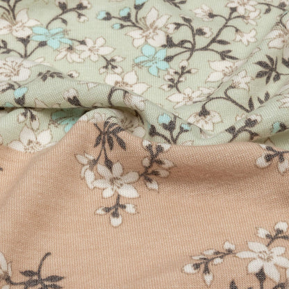 Beige, Orange and Yellow Floral Patchwork Rayon and Polyester Jersey Detail