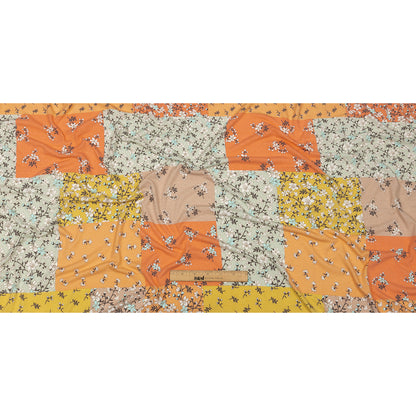 Beige, Orange and Yellow Floral Patchwork Rayon and Polyester Jersey Full