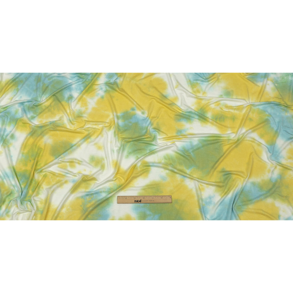 Lemon, Sky Blue and White TIe Dye Stretch Rayon Jersey