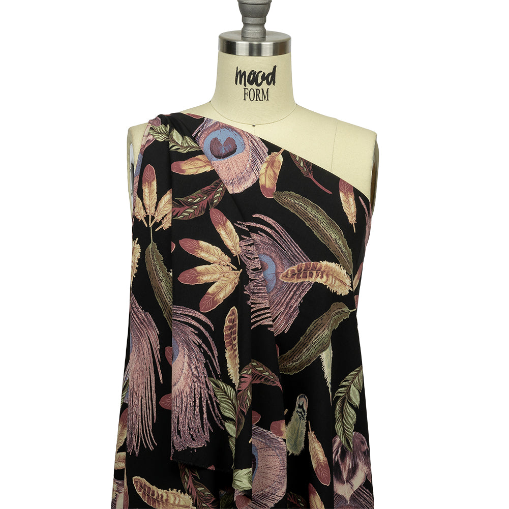 Black, Pink and Beige Flying Feathers Polyester Woven