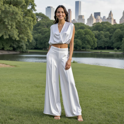 Sustainable Viscose Fluid Satin - White - Mood Exclusive Elliana Collection