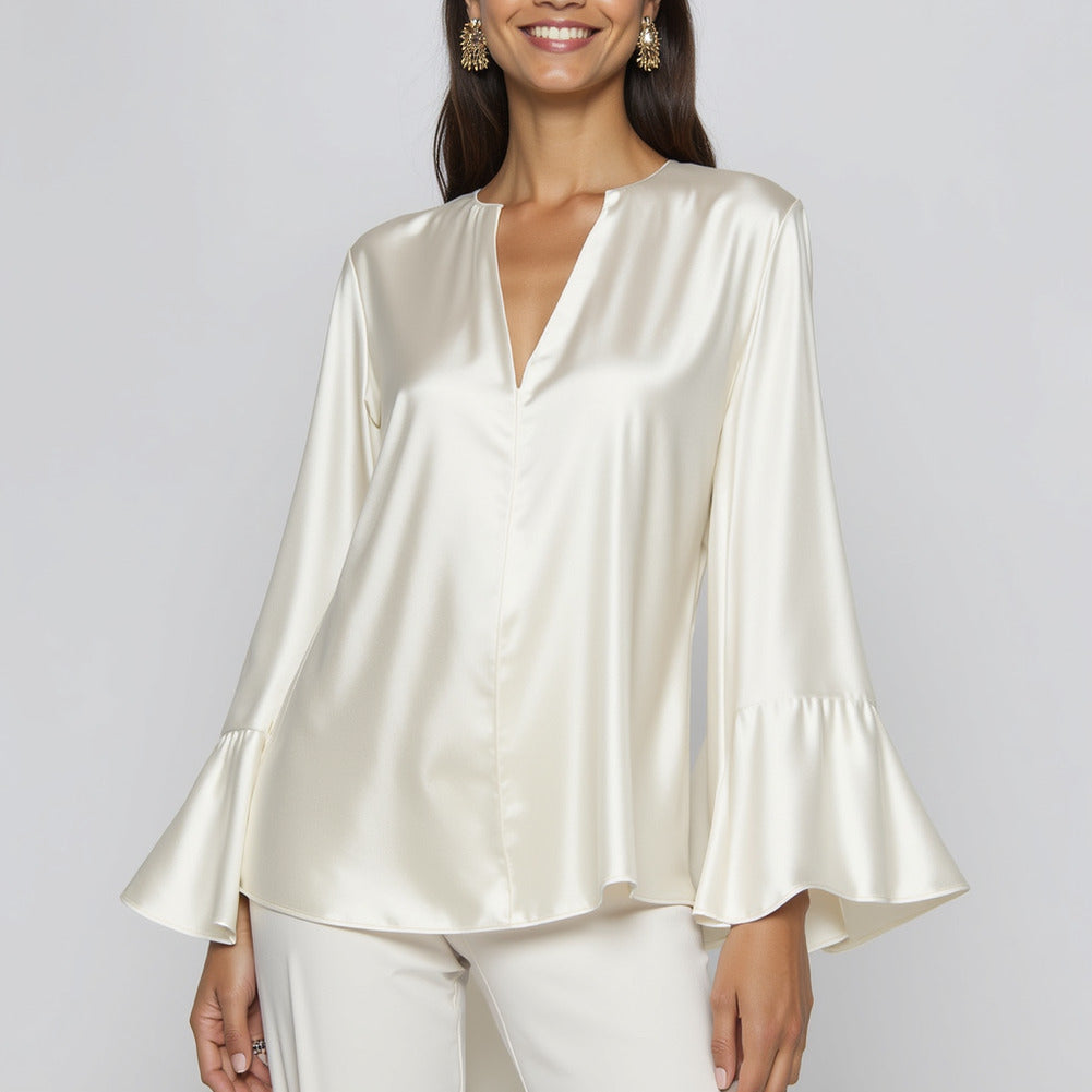 Satén fluido de viscosa sostenible - Marfil - Colección exclusiva Elliana de Mood