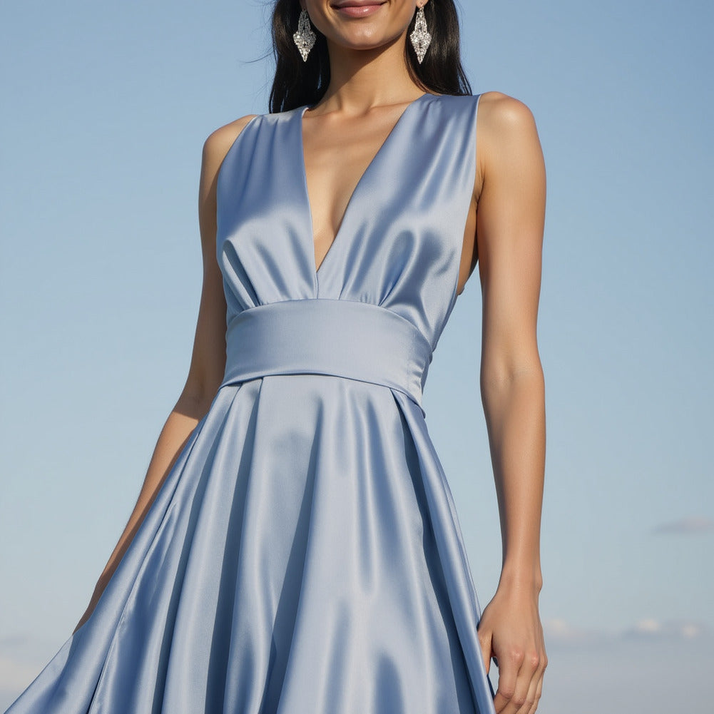 Sustainable Viscose Fluid Satin - Country Blue - Mood Exclusive Elliana Collection - Editorial