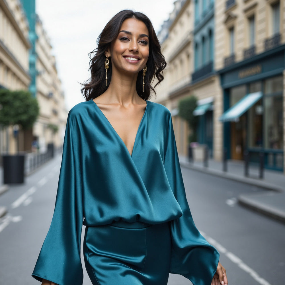 Sustainable Viscose Fluid Satin - Ocean Blue - Mood Exclusive Elliana Collection - Editorial