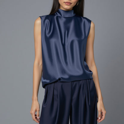 Sustainable Viscose Fluid Satin - Navy - Mood Exclusive Elliana Collection