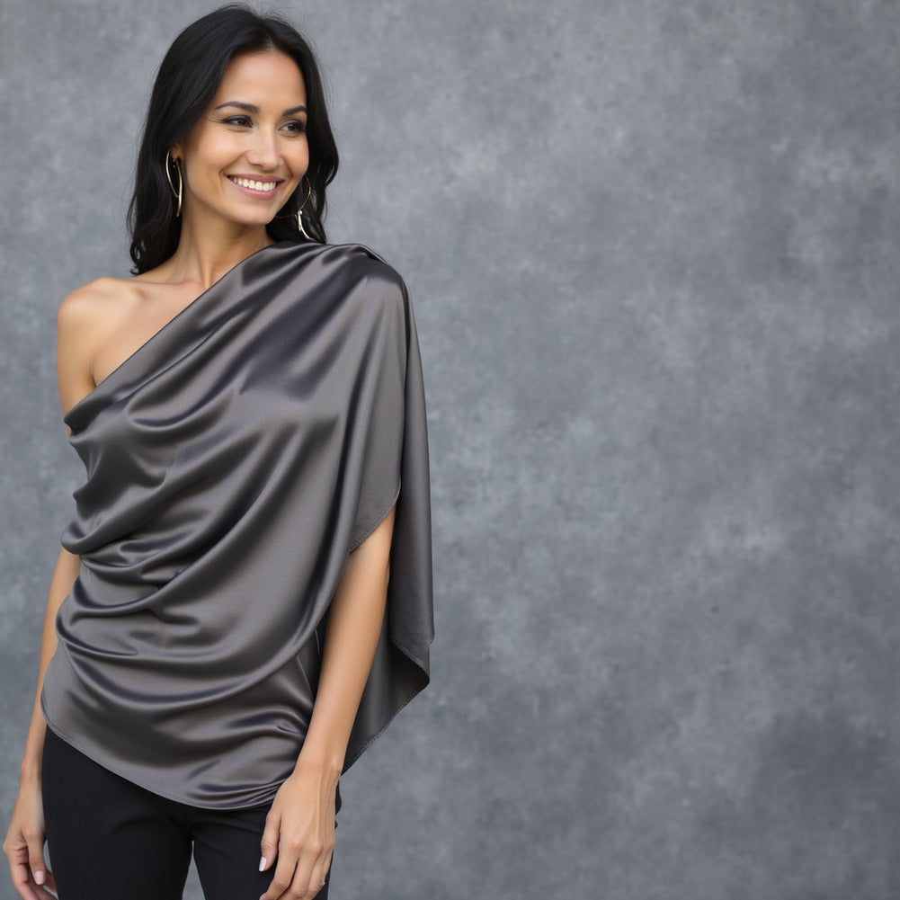Sustainable Viscose Fluid Satin - Slate - Mood Exclusive Elliana Collection - Editorial