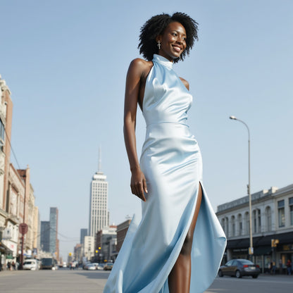 Sustainable Viscose Fluid Satin - Powder Blue - Mood Exclusive Elliana Collection