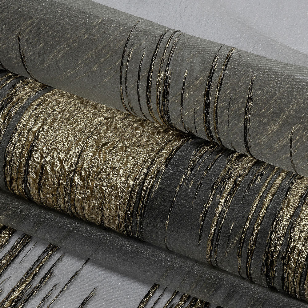 Metallic Gold and Black Sleek Streaks Luxury Burnout Brocade - Folded