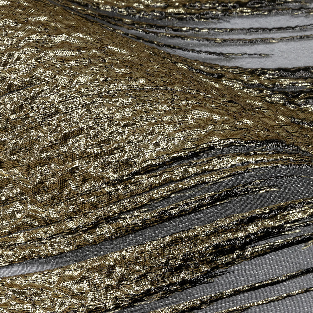 Metallic Gold and Black Sleek Streaks Luxury Burnout Brocade - Detail