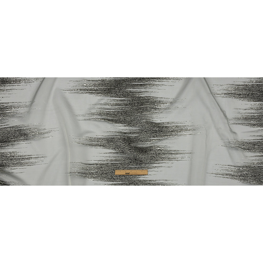 Metallic Silver and Black Sleek Streaks Luxury Burnout Brocade - Full