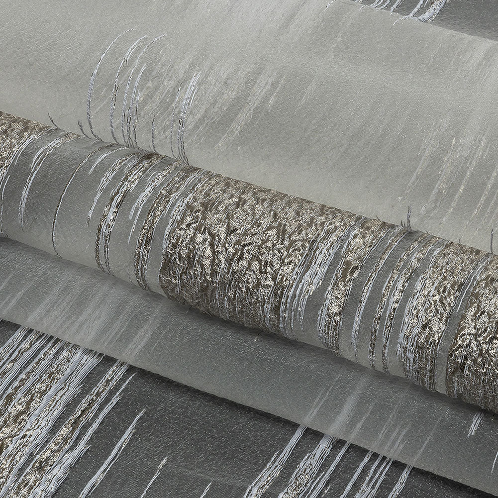 Metallic Silver and White Sleek Streaks Luxury Burnout Brocade - Folded