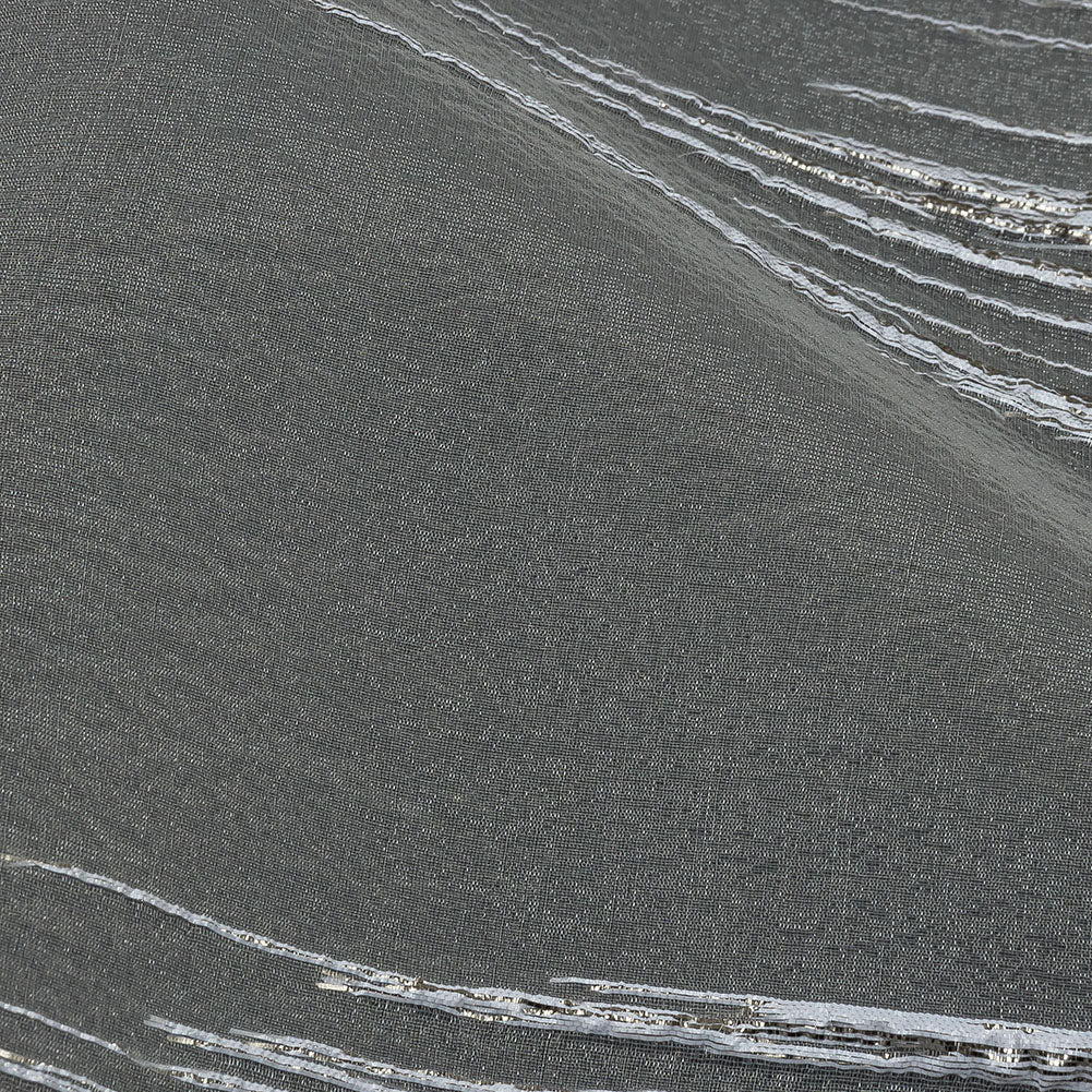 Metallic Silver and White Sleek Streaks Luxury Burnout Brocade - Detail