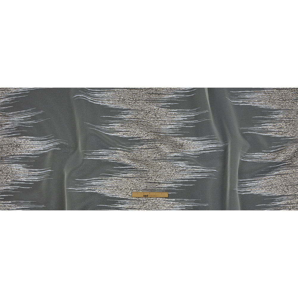 Metallic Silver and White Sleek Streaks Luxury Burnout Brocade - Full