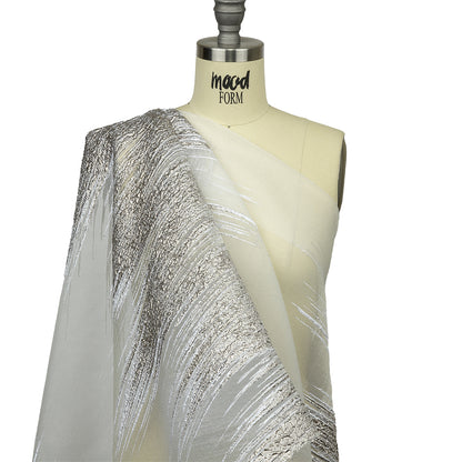 Metallic Silver and White Sleek Streaks Luxury Burnout Brocade