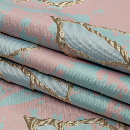 Metallic Gold, Pink and Sky Blue Mottled Floral Outlines Luxury Brocade