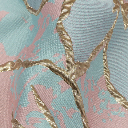 Metallic Gold, Pink and Sky Blue Mottled Floral Outlines Luxury Brocade