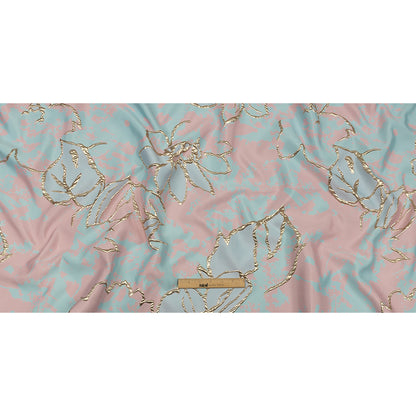 Metallic Gold, Pink and Sky Blue Mottled Floral Outlines Luxury Brocade