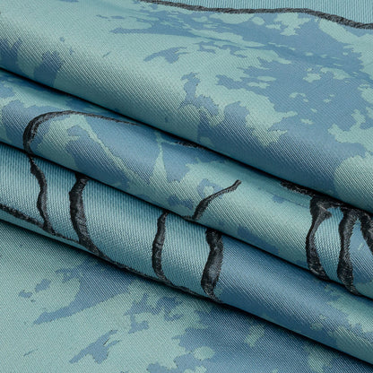 Metallic Gunmetal and Blue Mottled Floral Outlines Luxury Brocade