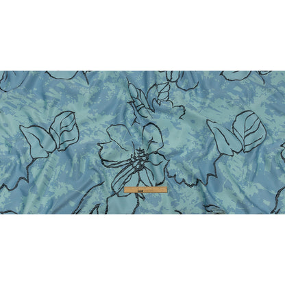 Metallic Gunmetal and Blue Mottled Floral Outlines Luxury Brocade