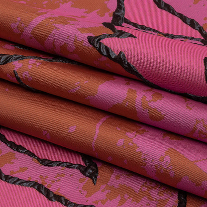 Metallic Black, Pink and Orange Mottled Floral Outlines Luxury Brocade