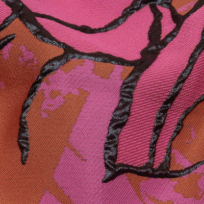 Metallic Black, Pink and Orange Mottled Floral Outlines Luxury Brocade