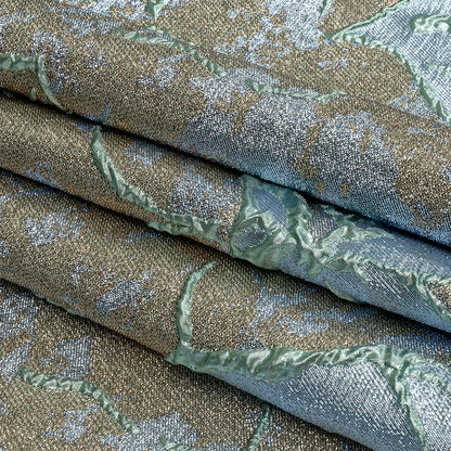 Metallic Seafoam, Sky Blue and Gold Mottled Floral Luxury Brocade