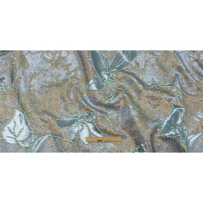 Metallic Seafoam, Sky Blue and Gold Mottled Floral Luxury Brocade
