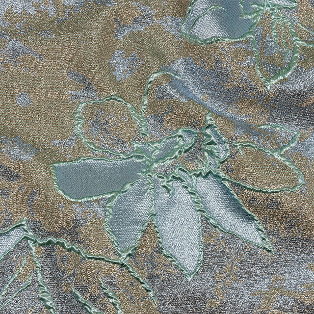 Metallic Seafoam, Sky Blue and Gold Mottled Floral Luxury Brocade