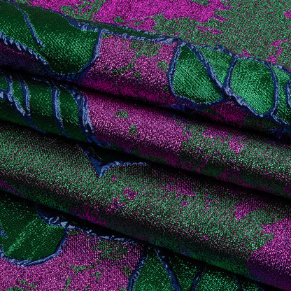 Metallic Magenta, Royal Blue and Green Mottled Floral Luxury Brocade