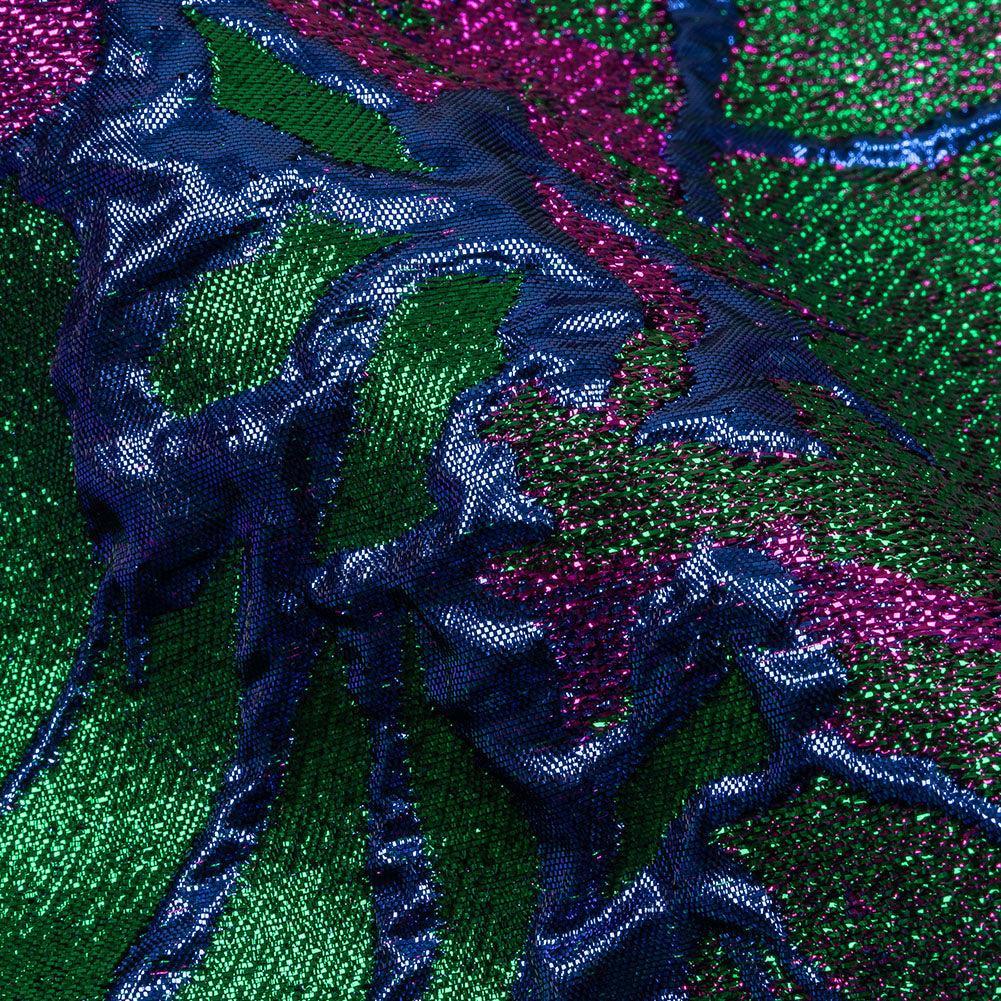 Metallic Magenta, Royal Blue and Green Mottled Floral Luxury Brocade