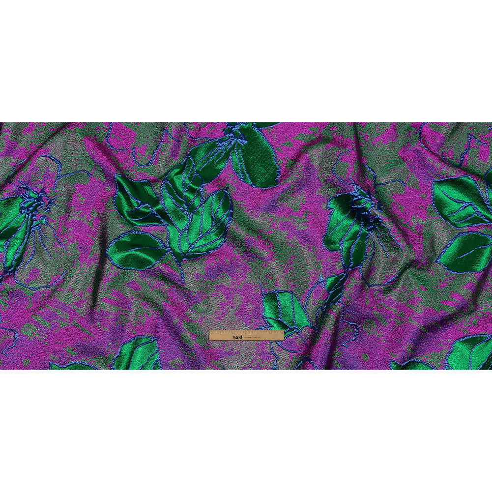 Metallic Magenta, Royal Blue and Green Mottled Floral Luxury Brocade