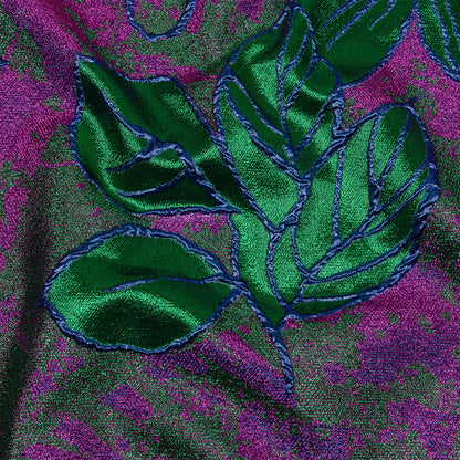 Metallic Magenta, Royal Blue and Green Mottled Floral Luxury Brocade