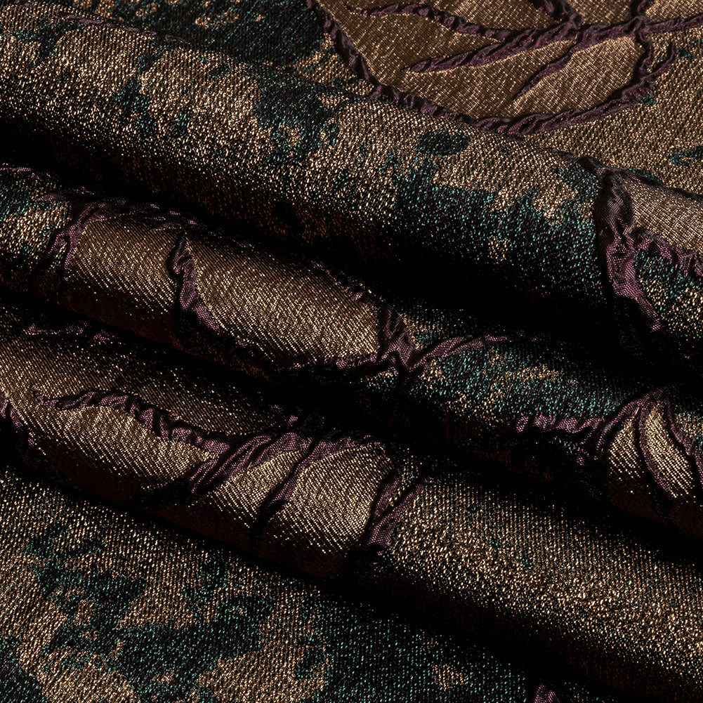 Metallic Forest, Bronze and Burgundy Mottled Floral Luxury Brocade