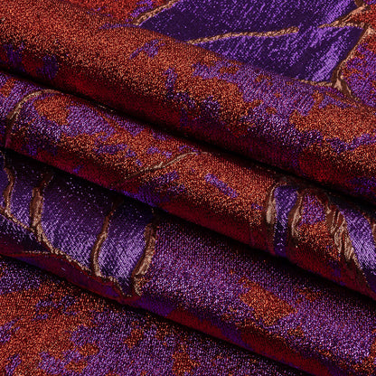 Metallic Red, Purple and Orange Mottled Floral Luxury Brocade